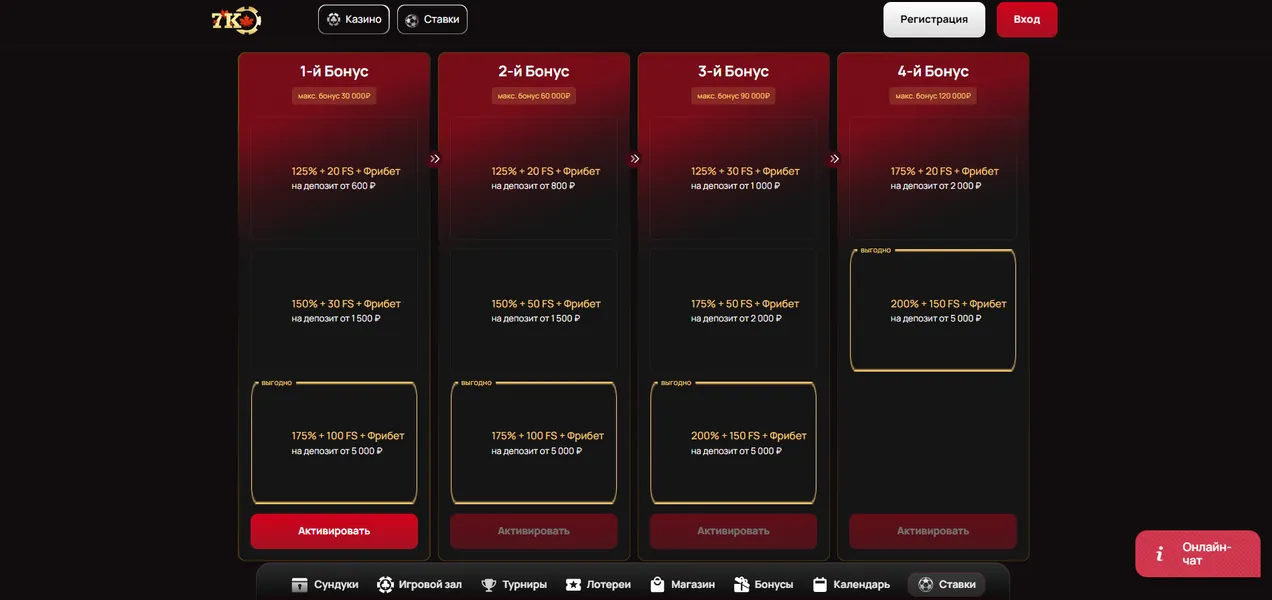 Приветственный бонус для новых пользователей 7К Казино